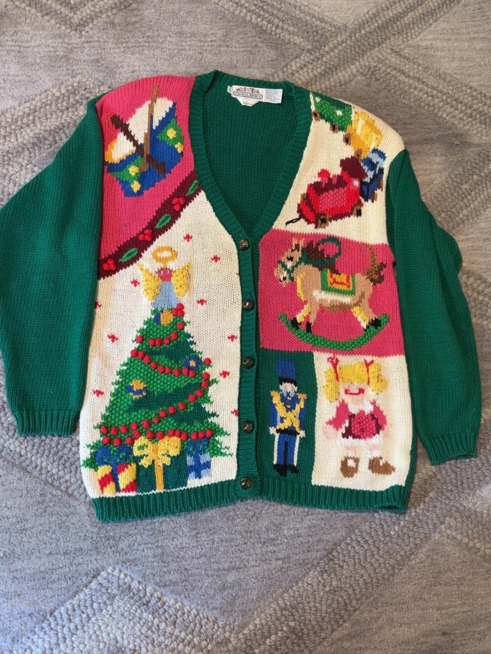 Vintage Hand Knit Club Classics Large Nutcracker Christmas Cardigan